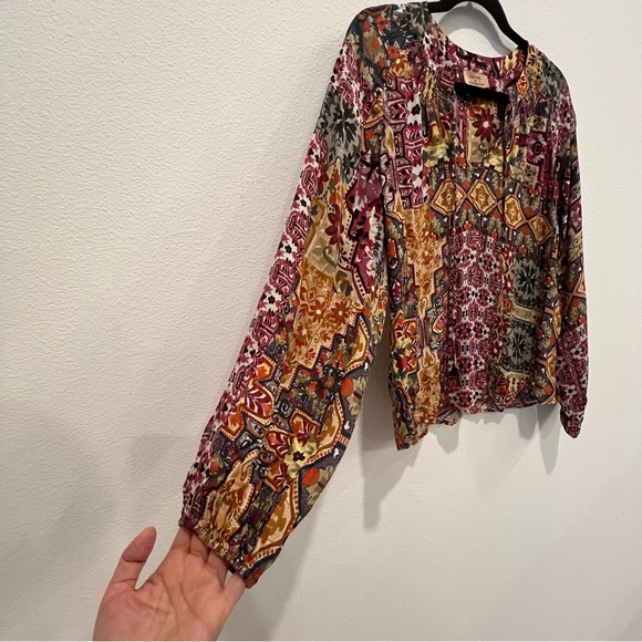Anthropologie Kachel Multicolor Ambrosia Peasant Blouse Top Silk Blend Size 4 - Picture 5 of 10